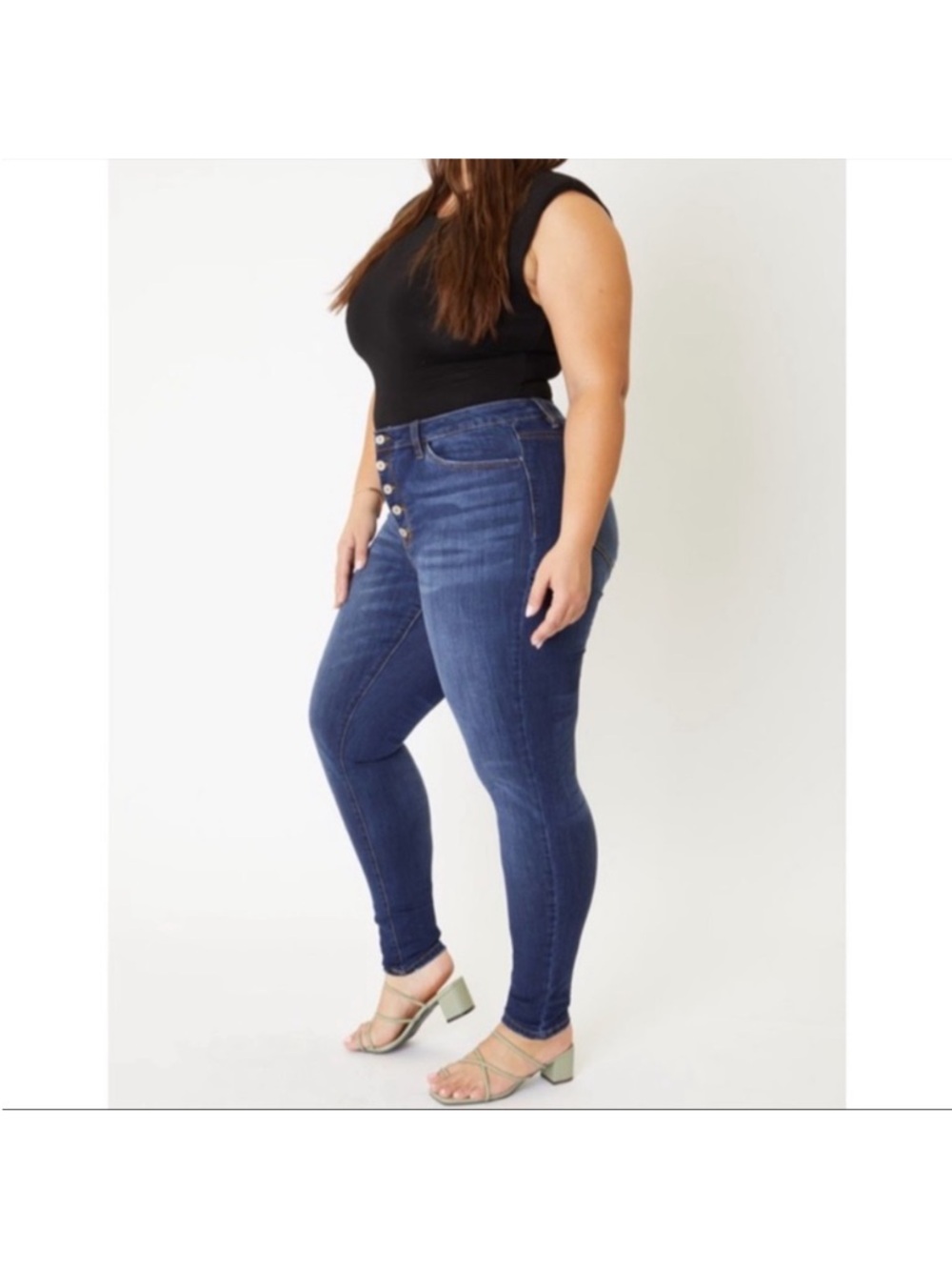 Dark Blue High-Rise Button-Fly Skinny Jeans - Women - Picture 3 of 8